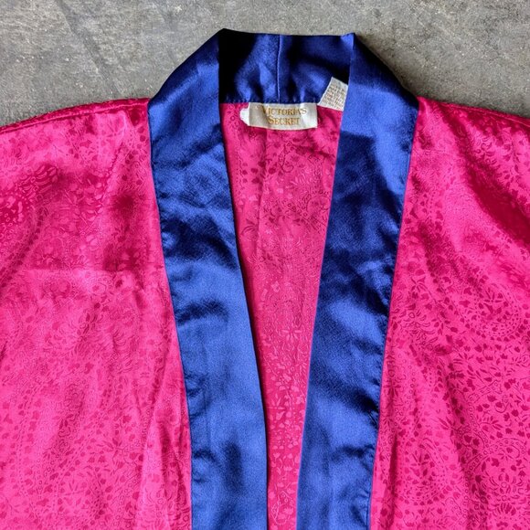 Victoria's Secret Vintage Gold Label Pink and Blue Jacquard Satin Robe one size - Picture 4 of 9
